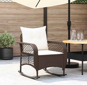 vidaXL Cadeira de baloiço para jardim com almofadões vime PE castanho