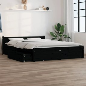 3103568 vidaXL Estrutura de cama com gavetas 150x200 cm 5FT tamanho King preto