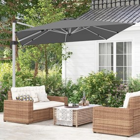 Guarda-sol quadrado de alumínio de 3 m com rotação de 360° e inclinação ajustável, resistente ao vento, para jardim, piscina, terraço Cinzento