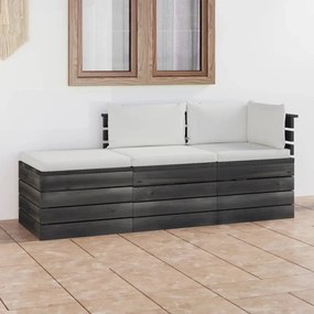 3 pcs conjunto lounge de paletes + almofadões madeira de pinho