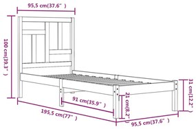 Estrutura de cama solteiro 90x190 cm pinho maciço