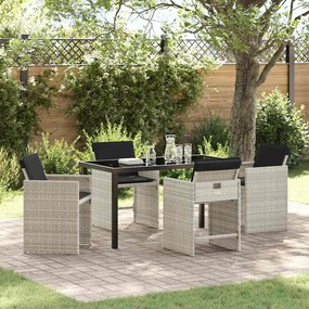 vidaXL Conjunto de Jantar de Jardim com Almofadas Cinza Claro Rattan Poly