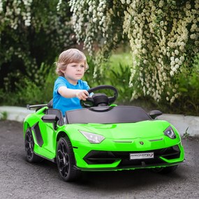 Carro elétrico para crianças com licença Lamborghini Aventador SVJ, 12 V, com portas em forma de borboleta, comando à distância, 3-5 km/h, verde