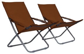 Cadeiras de praia dobráveis 2 pcs tecido castanho