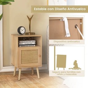 Mesa cabeçeira ou de apoio com Estante e Porta Decorada em Rattan PE para Quarto Sala de Estar 40 x 39 x 70 cm Natural