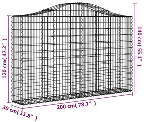 Cestos gabião arqueados 12pcs 200x30x120/140 ferro galvanizado