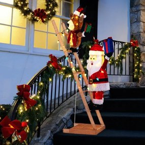 Rena e Pai Natal Iluminadas em Escada 3D Pré-iluminada com 100 LEDs para Interior e Exterior com Braçadeiras e Estacas 166 cm