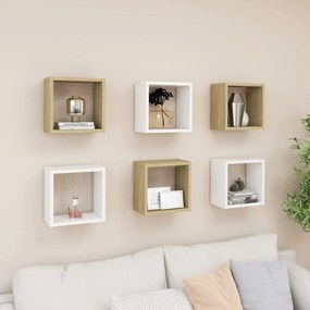 vidaXL Prateleiras parede forma de cubo 6 pcs 26x15x26cm branco/sonoma