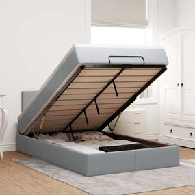 Cama otomana com colchão 120x200 cm tecido cinzento claro