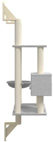 Árvore parede p/ gatos c/ poste arranhador 153 cm cinza-claro