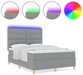 Cama com Estrutura Box Spring e Colchão &amp; Luz LED Cinzento Claro 140x2