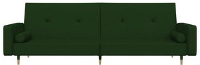 Sofá-cama 2 lugares com duas almofadas veludo verde-escuro