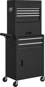 HOMCOM Carrinho de Ferramentas com 6 Gavetas Rodas Painel Lateral Perfurado e Caixa de Ferramentas Desmontável 60,5x33,5x131 cm Preto | Aosom Portugal