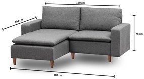 Sofá de Canto Lungo – Cinzento Escuro – 180 cm