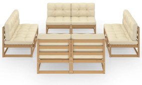 8 pcs conjunto lounge de jardim c/ almofadões pinho maciço