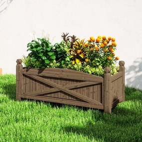 Floreira em madeira, floreira de horta exterior em madeira com orifícios de drenagem, 90 x 39 x 37 cm, castanho escuro