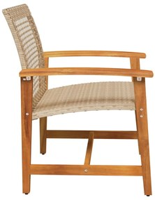 Cadeiras de jardim 2 pcs vime PE/madeira de acácia maciça bege
