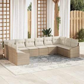 vidaXL Conjunto de Sofá de Jardim 10 Peças com Almofadas Bege Rattan Poliéster