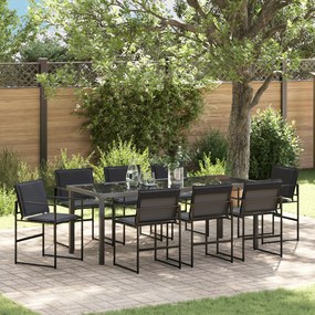 Conjunto de Jantar de 9 Peças para Jardim com Almofadas Preto Textilen