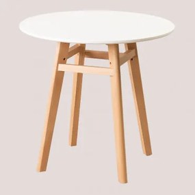 Mesa De Jantar Redonda Em Mdf E Madeira De Faia Scand Nordic Branco & Ø80 Cm - Sklum