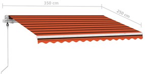 Toldo retrátil manual com LED 350x250 cm laranja e castanho