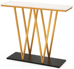 Mesa de console estreita com tampo de mármore, mesa de sofá de 2 níveis, mesa de entrada 120 x 30 x 80,5 cm