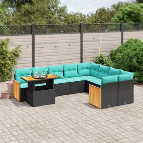 vidaXL 10 pcs conjunto de sofás p/ jardim c/ almofadões vime PE preto