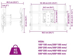 Suporte de parede p/ TV ecrãs de 37-80" Max VESA 600x400mm 40kg