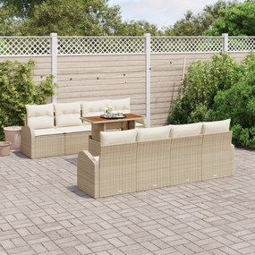Conjunto de Sofá de Jardim vidaXL de 9 Peças com Almofadas Bege Rattan