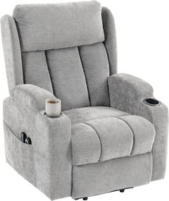 Poltrona Elevatória Elétrica Reclinável, 89 x 82 x 110 cm, Massagem Vibratória e Aquecimento Lombar, Cinzento