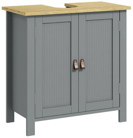 Kleankin Móvel Sob Lavatório 2 Portas Prateleira Ajustável 2 Andares Interiores Pegas em PU 60x30x60 cm Cinza | Aosom Portugal