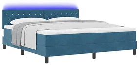Cama Box Box Spring com Colchão e LED Azul Escuro 180x200 cm Veludo