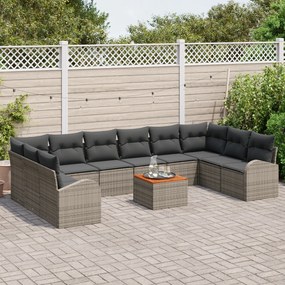 Conjunto de Sofá de Jardim vidaXL de 11 Peças com Almofadas Cinza Ratt