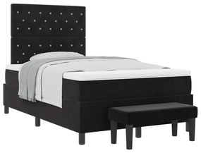 Cama Box Spring com Colchão e Banco Preto 120x200 cm Veludo