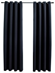 Cortinas blackout com argolas em metal 2 pcs 140x245 cm preto
