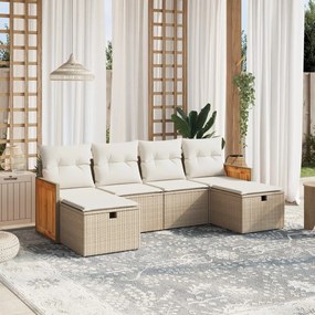 6 pcs conjunto de sofás p/ jardim com almofadões vime PE bege