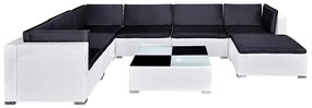 8 pcs conjunto lounge de jardim c/ almofadões vime PE branco