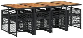 9 pcs conjunto de jantar p/ jardim c/ almofadões vime PE preto