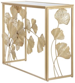 MESA CONSOLA EM FERRO LEAF 108X36,5X80 CM DOURADO
