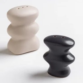 Saleiro E Pimenteiro Em Porcelana Gocker Cinza Antracite - Castanho Areia Claro - Sklum
