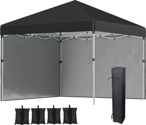Outsunny Tenda Dobrável Pop-up 3x3 m Tenda de Jardim com 2 Paredes Laterais Anti-UV Altura Ajustável em 3 Níveis e Bolsa de Transporte Preto | AOSOM Portugal