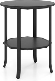Mesa Apoio Redonda 50 x 50 x 61 cm de 2 Níveis Industrial com Prateleira de Armazenamento e Estrutura Metálica Preto