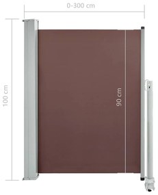 Toldo lateral retrátil para pátio 100x300 cm castanho