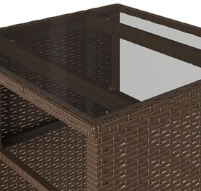 3 pcs conjunto bistrô com almofadões vime PE castanho