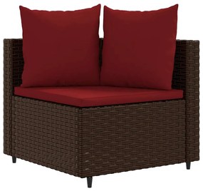 5 pcs conjunto sofás p/ jardim c/ almofadões vime PE castanho