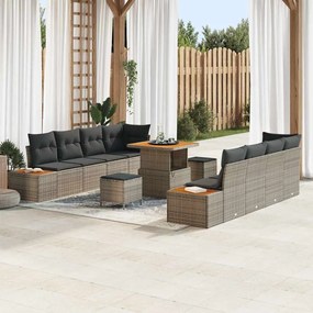 vidaXL Conjunto de Sofá de Jardim com Almofadas Cinzento Vime Sintético Acácia