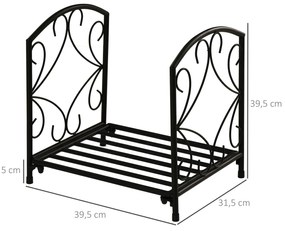 Suporte para Lenha Metálico Porta Lenha Exterior e Interior com Grade e Base Elevada Carga Máxima 50kg 39,5x31,5x39,5cm Preto