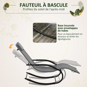 Cadeira de baloiço ergonómica com apoio para a cabeça, braços em metal galvanizado e tecido Textilene cinzento