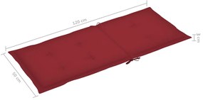 Cadeiras jardim c/ almofadões vermelho tinto 2 pcs teca maciça