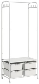 HOMCOM Charriot Moderno 8 Ganchos e 4 Cestos para Armazenamento Charriot com Rodas e Estrutura de Aço 63x37x153 cm Branco
